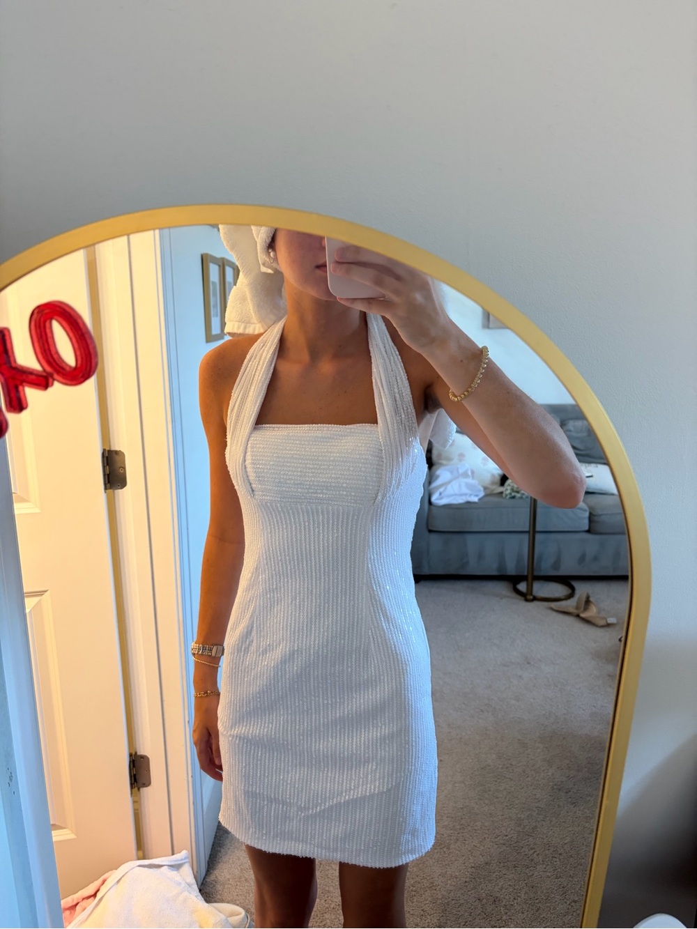 White Halter Knit Mini Dress